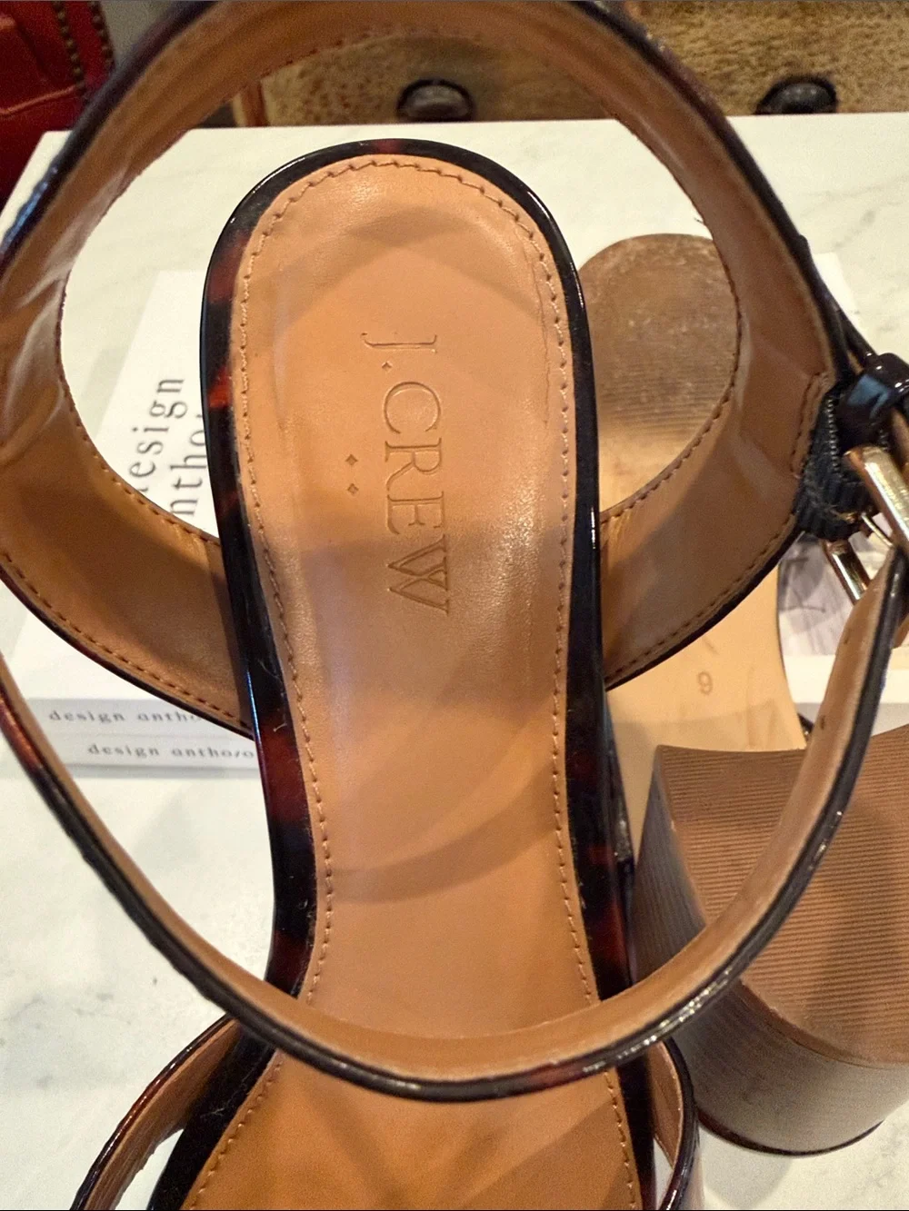 J. Crew Tortoiseshell Patent Leather Ankle-Strap Sandals - Brown/Black